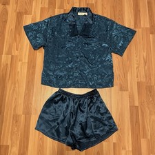 Victoria Secret Gold Label Pajama Set Teal Size S Shorts Button Up Vintage