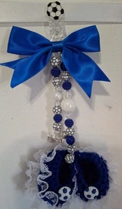 *new*blue Football pram charm with  White/blue Beads With blue Bow Football