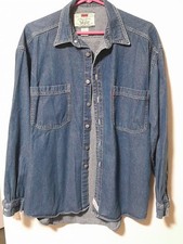 Vintage 90s Authentic Levi's Blue Denim Shirt Metal Buttons Red Tab Size M