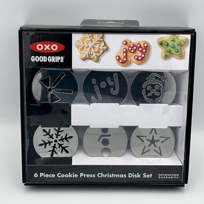 OXO Good Grips 6 Piece Cookie Press Christmas Disk Disc Set Santa Joy Bow Star