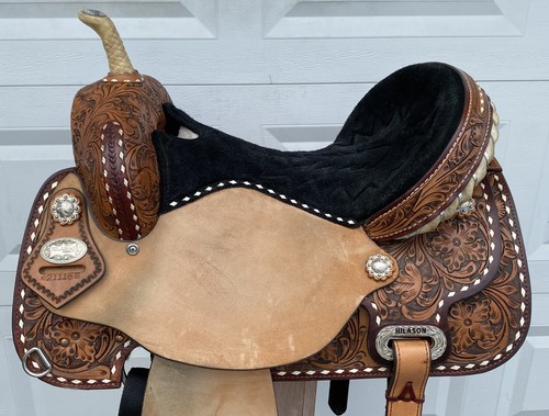 HILASON 16" FLEX Tree Barrel Saddle~LIGHTLY USED~MADE in USA~TOOLED~Ranch~Trail