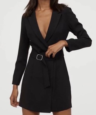 H&M Blazer Blazerkleid Jacke black schwarz 34 36 XS S Jacket NEU Gürtel 