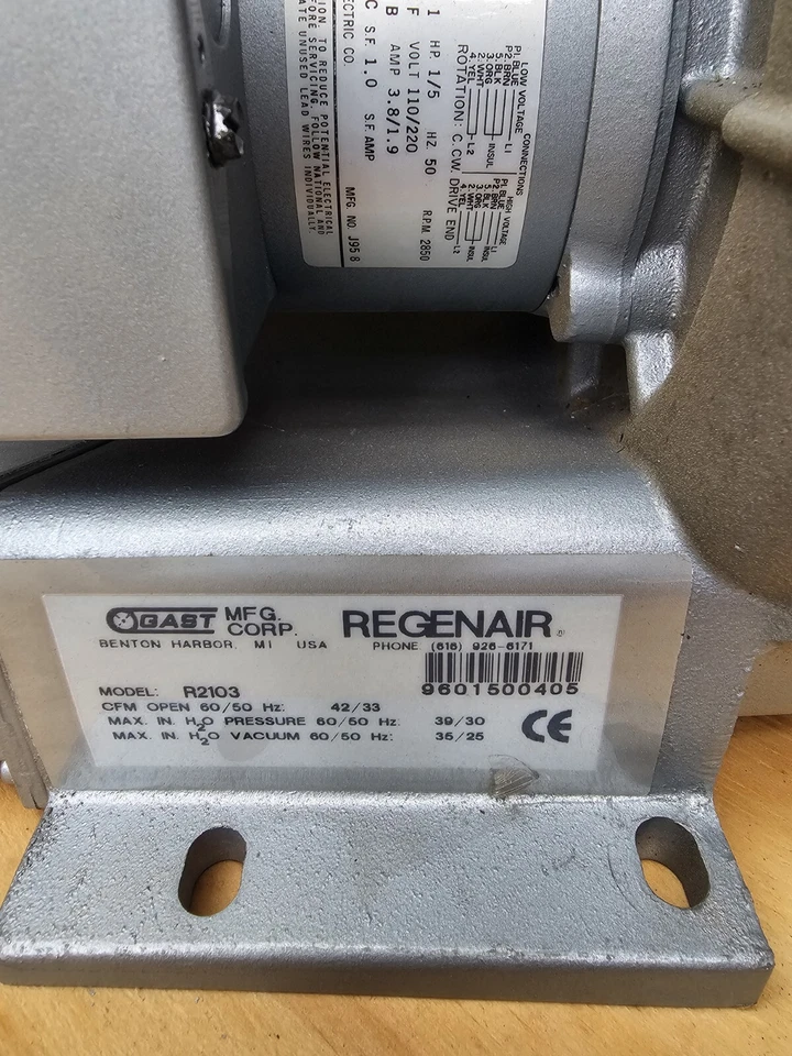 Soplador Regenerativo Gast R2103 110V/220V 1/3 - 1/2 CV, 1 fase Foto 3 de 3