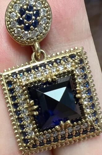 Ciondolo Principessa Blu Naturale Zaffiro & Diamante Oro Giallo 14K su Solido 925 gp - Foto 1 di 13