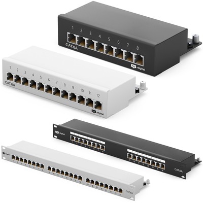 Cat6a Patchpanel 8/12/16/24-Port RJ45 geschirmt Desktop Aufputz Verteile LAN 