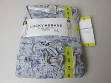 Lucky Brand 4-Piece Gray Blue Floral Tee Tank Short Pant Pajama Set Size S NEW 