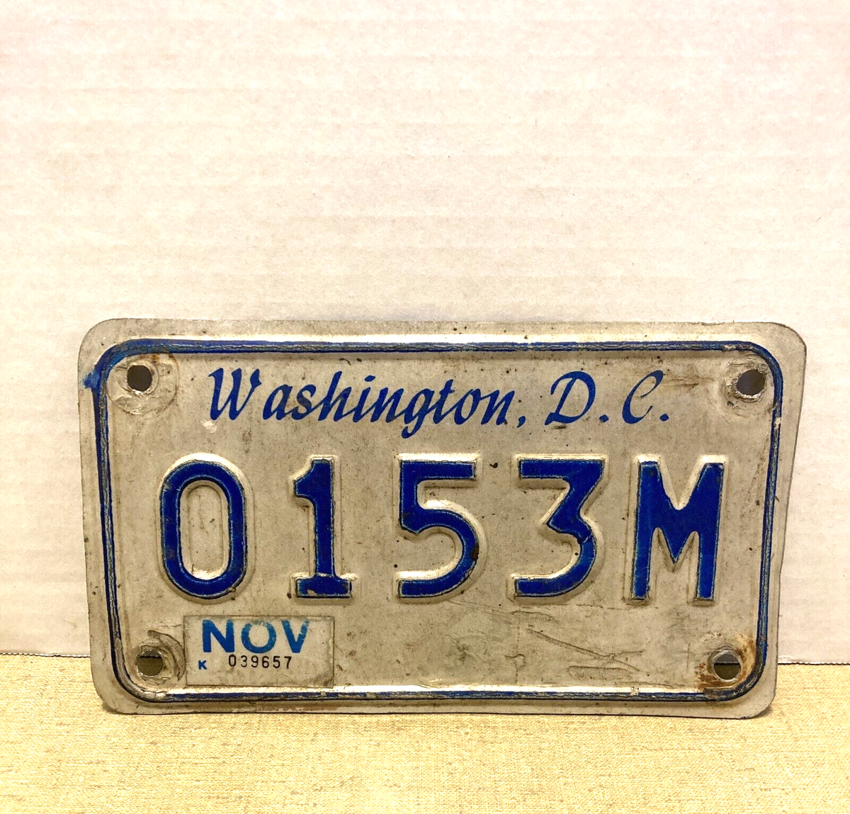 1980s Washington DC Motorcycle License Plate 0153M District of