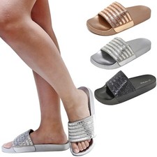 New Women TM26 Jewel Rhinestone Band Slippers Open Toe Sandals Slides 5 to 10