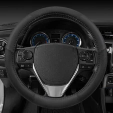 Black Comfort Grip Perforated Leather Steering Wheel Cover by Motor Trend