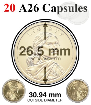 20 A26 Round AirTite Coin Capsule Direct Fit Small Dollar Sacagawea Presidential