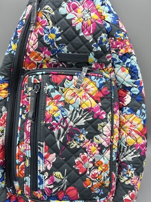 Vera Bradley Sling Backpack Pretty Posies Gray Pink Multi  display picture 3