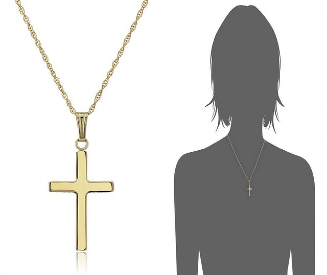 14k Yellow Gold Solid Polished Cross Pendant Necklace, 18"  