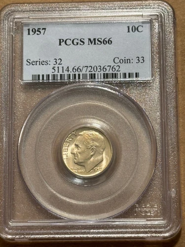 1957 ROOSEVELT SILVER DIME PCGS MS66 Nice Toning