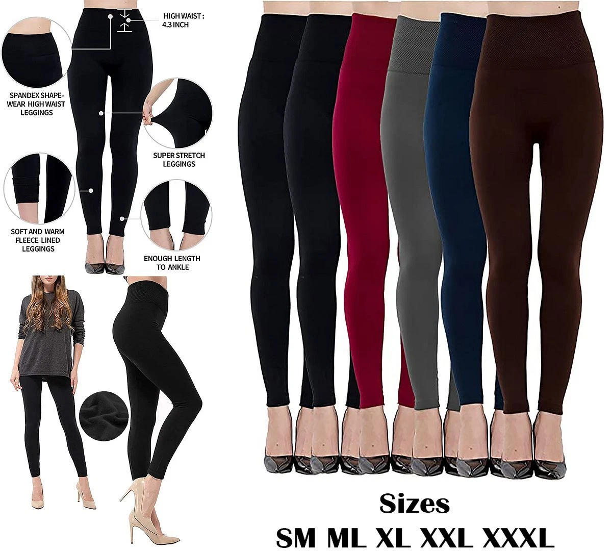 New Plus Size Ladies High Waist Warm Winter Thermal Fleece Lined Leggings  SM-3XL