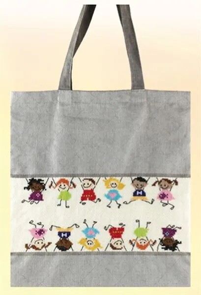 PAKO COUNTED CROSS STITCH KIT TOTE BAG CHILDREN PLAYING 10tpi