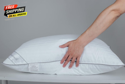 Standard Goose Feather Down Pillow 100% Soft Cotton Cover Bed Pillow  