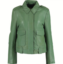 Rrp £780 Each Other L/12-14 Uk (ch 52 Cm) Green 100% Leather Padded Biker Jacket