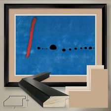 40W"x32H" BLEU 1961 by JOAN MIRO - BLUE RED BLACK DOUBLE MATTE, GLASS and FRAME