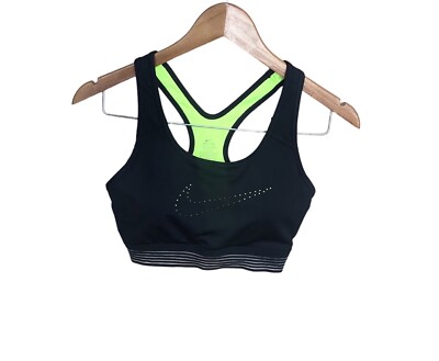 Nike Dry Fit Sport Bra Womens Size M Black Neon Green Lining Padded.