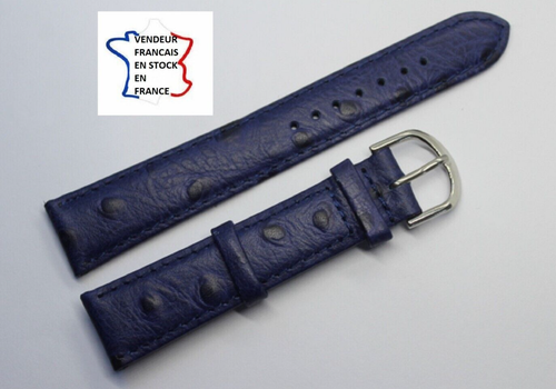 Bracelet montre ,18mm;BLEU grain AUTRUCHE;CUIR VERITABLE;Boucle