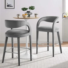 Modway Pinnacle Performance Velvet Bar Stool Set of Two in Gray Silver