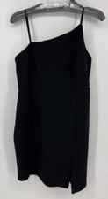 Just Quella Black Asymmetrical Bodycon Black Cocktail Dress Size 8/10 Side Slit