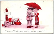 Postcard - "You're First-Class Matter, Under Cover!" - Lovers Art Print
