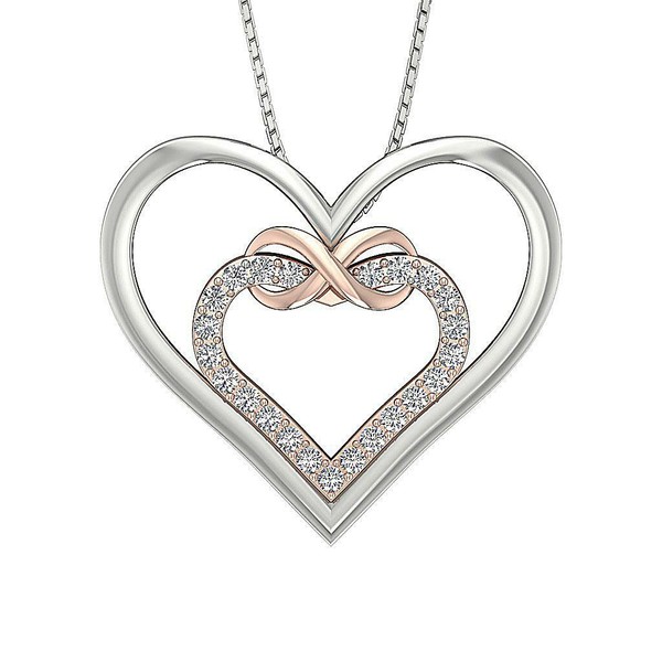 Two Heart Knot Pendant Necklace I1 G 0.40 Ct Round Diamond 18K Gold 0.88 Inch