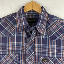 VTG Wrangler Pearl Snap Permanent Press Plaid Long Sleeve Button Down S 70s 80s