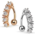 SILVER ROSE GOLD PLATED REVERSE TOP DOWN BELLY BAR SET WITH 5 CLEAR CRYSTALS