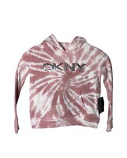 DKNY Hoodie Girls Size 6 Rose White Tie-Die Sequined Logo Long Sleeve