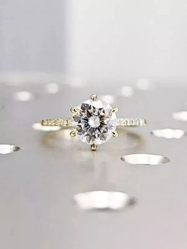 2Ct Round Cut Lab-Created Diamond Women's Engagement Ring 14K Yellow Gold Plated Foto 2 de 4