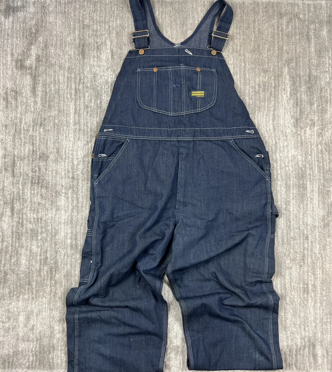 Vintage Toughskins Overalls Bib Denim 40x30 Blue Union Made USA Carpenter Sears