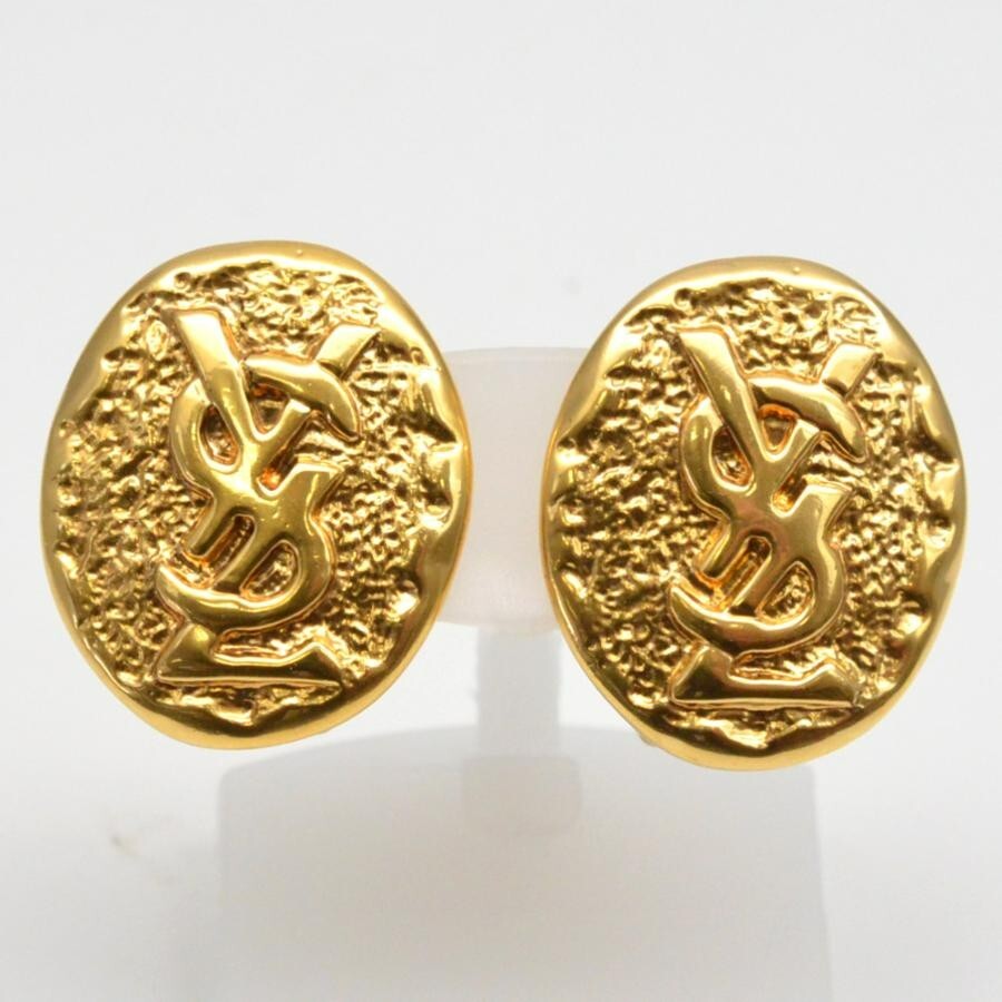 YVES SAINT LAURENT YSL Earrings AUTH Logo Mark Vintage Rare Gold 1.9×2.5cm  F/S | eBay