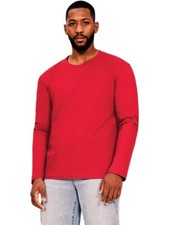Image of Mens Long Sleeve T Shirt 100% Cotton Plain Crew Neck Tee Casual Regular Top