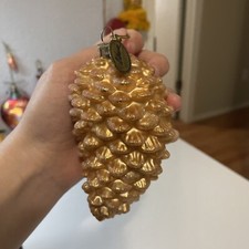 Katherine  s collection gold glitter Pinecone glass ornament