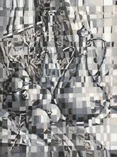 Original 1969 Art Painting 20" Black Gray White Still Life Cubism Style