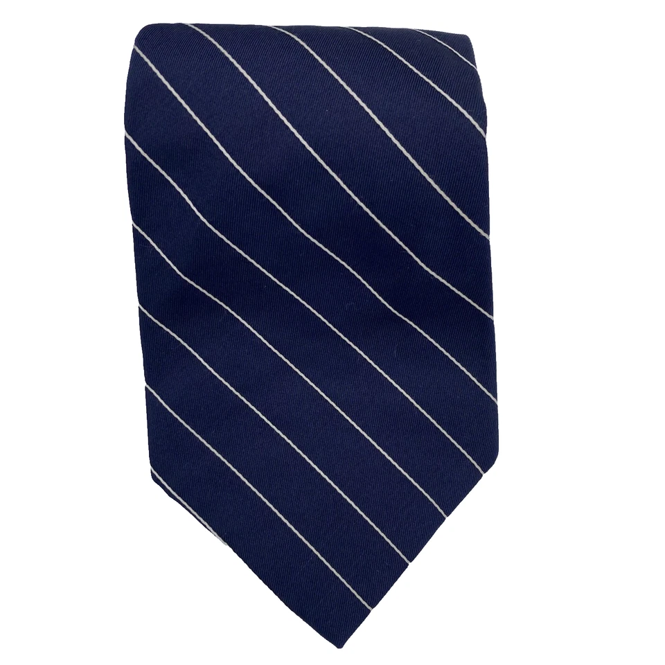 Corbata de seda Polo Ralph Lauren hecha a mano EE. UU. azul marino y blanco a rayas 54x4 años 90 Foto 2 de 4