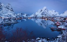 Landscape nature blue norway mountains snow lake calm Custom Gaming Mat Desk