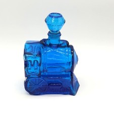 Vtg. Italian Cobalt Blue Glass Train Decanter Bottle MCM Steam Locomotive 