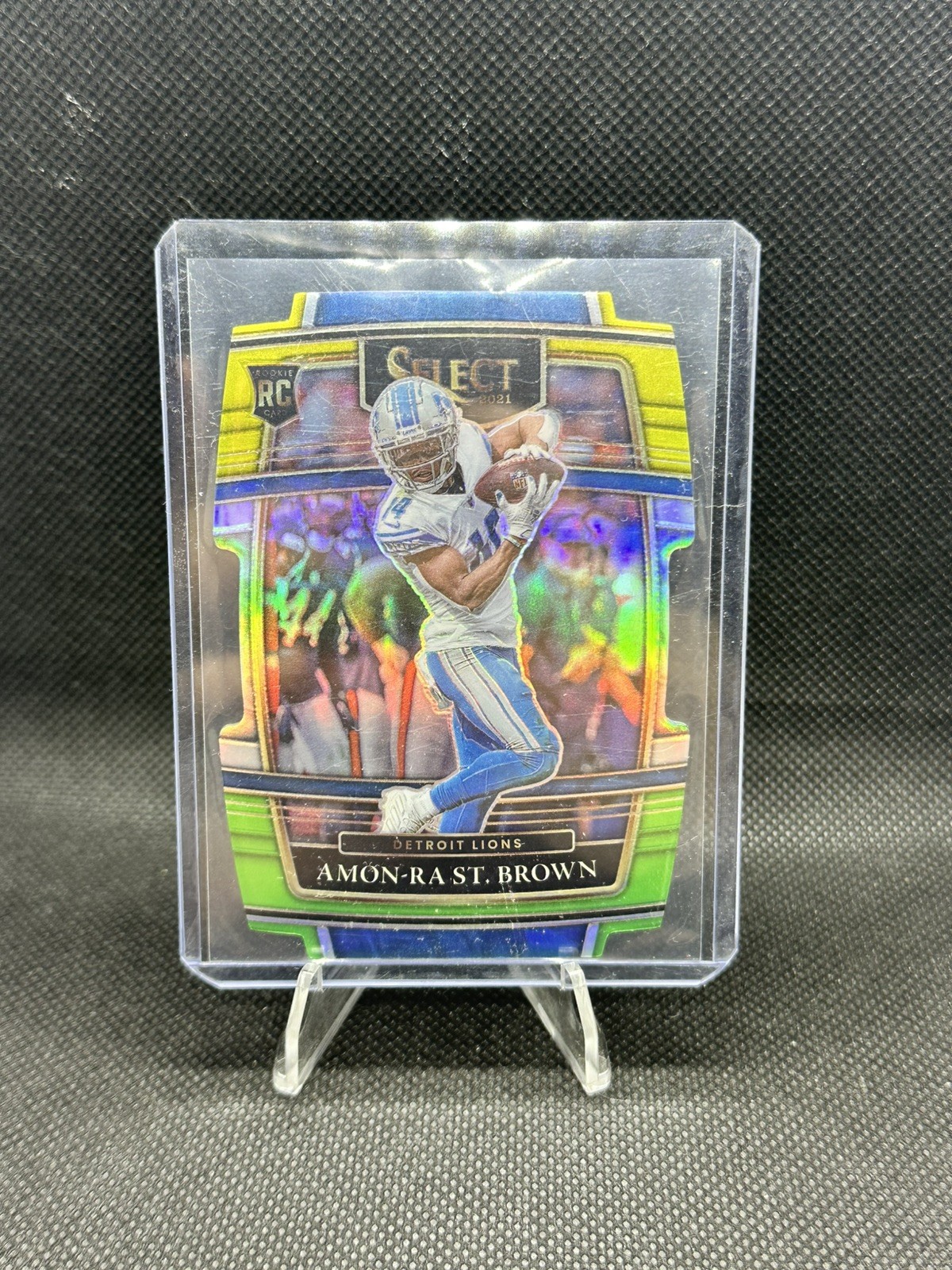 2021 Panini Select   Amon-Ra St. Brown #73 Green & Yellow Prizm Die-Cut (RC)