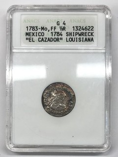 1783 Mo FF Mexico Silver 1/2 Real ANACS G4 El Cazador Shipwreck Soapbox Campos