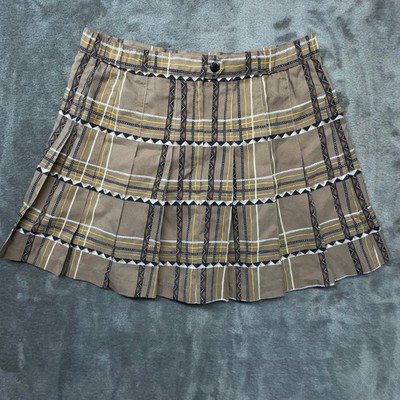 Kaelin Brown Plaid Pleated Mini Skirt Retro Schoolgirl Style Size 8