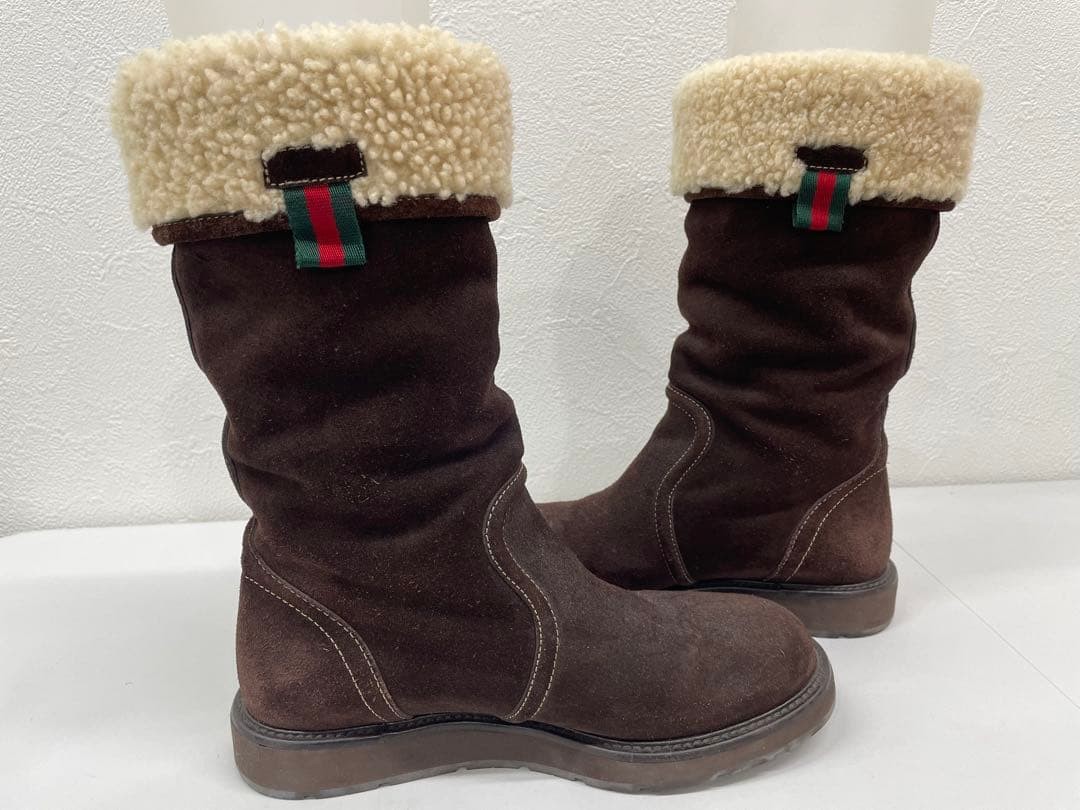 GUCCI Boots Shoes EU 36 US 6 Mouton Boa Suede Brown Authentic thumbnail 15