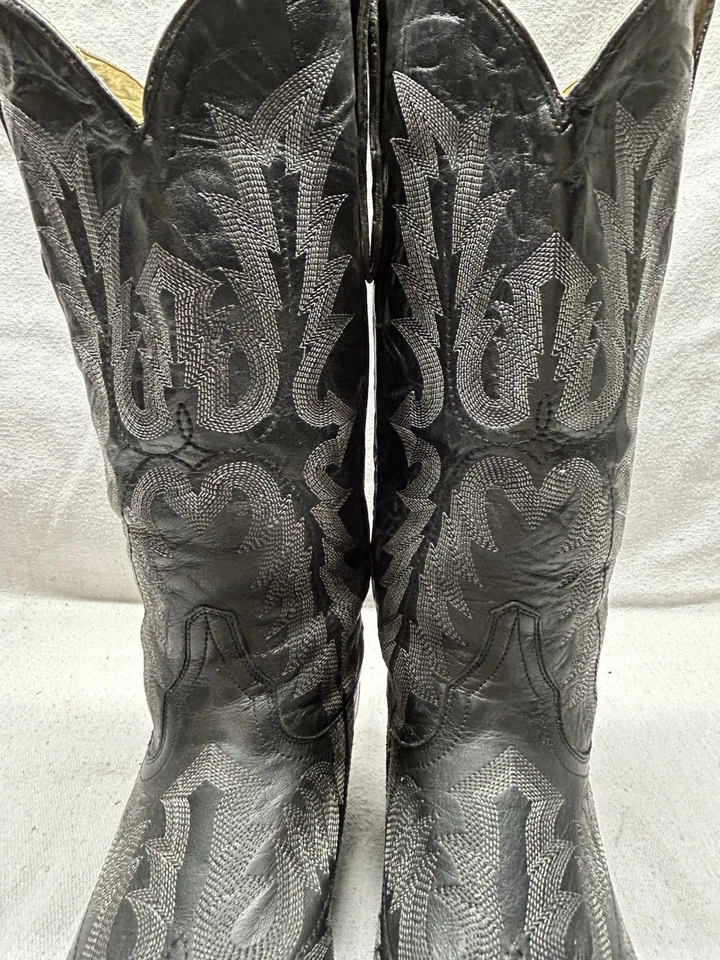 Corral G1911 Women's 9.5 B Black Leather Gray Stitching Square Toe Cowgirl Boots - Image 3 of 4