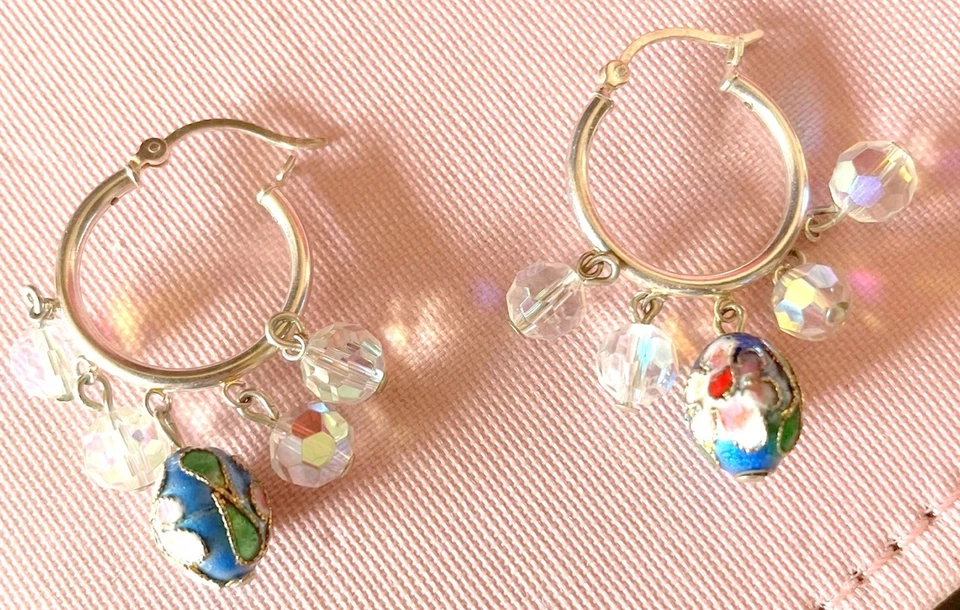 RAVISSANTES BOUCLES D'OREILLES HAUT DE GAMME OEUF EMAIL CLOISONE ET CRISTAUX - Photo 1/4