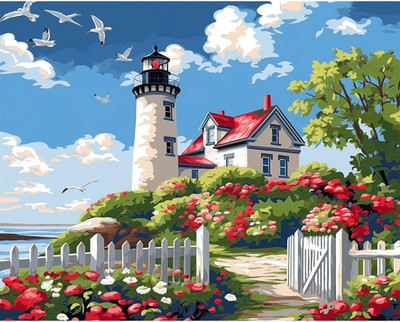 Paint by Numbers for Adults Beginner, Lighthouse Hut Acrylic Easy Paint by Numbe