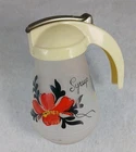 🌺 Hazel Atlas Frosted Glass Hand Painted Hibiscus Syrup Pitcher Dispenser NICE
