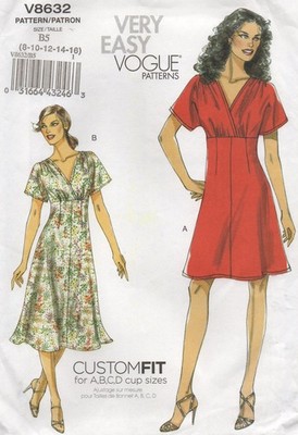 Vogue Schnittmuster 8632 EASY Kleid V-Rücken ausgestellt Gr. 8 - 16 + Cup Größen NEU