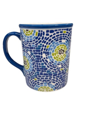 STARBUCKS - 2008 Blue Mosaic Swirls Tile 16oz Coffee Mug